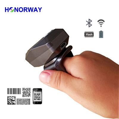 kualitas Pemindai Kode Batang Cincin Jari Portabel Isi Ulang Nirkabel Bluetooth 2.4G Bebas Genggam dengan Penyimpanan Offline untuk Manajemen Gudang pabrik